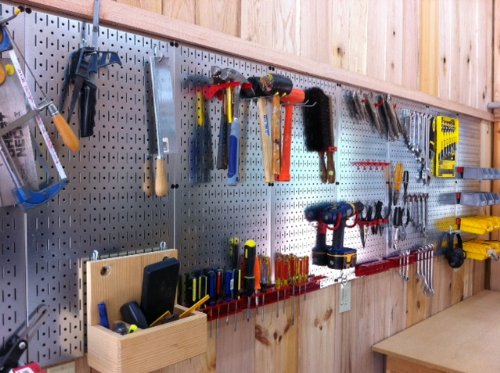 Wall Control 30WRK400GVR 4-Feet Metal Pegboard Standard Tool Storage Kit with Galvanized Toolboard and Red Accessories - color: Galv/Red