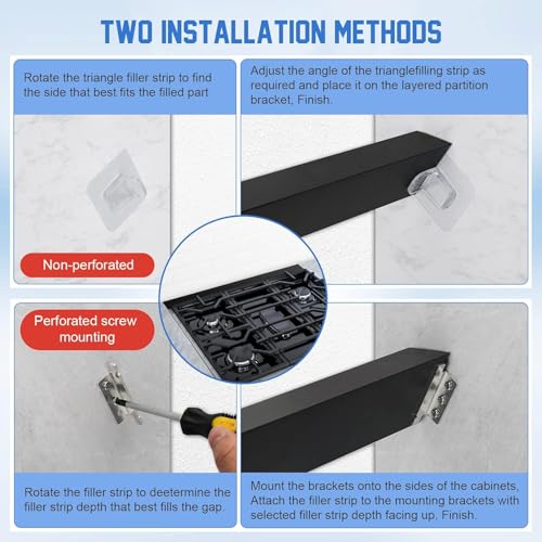 30" Slide-in Range Rear Filler Kit W10113901A, Stove Gap Universal Triangular Filler Strip, Cooktop Trim Kit Between Stove and Backsplash for Whirlpool & Most Brand, Durable Aluminum, Black - color: Black