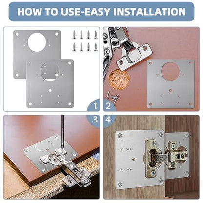 16 PCS Hinge Repair Kit - Cabinet Hinge Repair Plate Stainless Steel Door Hinge Repair Kit for Kitchen Cabinet Hinge Repair Brackets with Mounting Screws and Screwdrivers (16, 3.5"x3.5") - size: 3.5"x3.5"