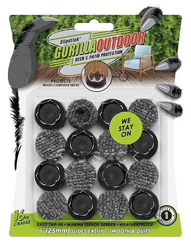 GorillaOutdoor 1 inch Round Furniture Feet Floor Protectors/Weatherproof Berber Glides for Furniture (Set of 16) Tap On Furniture Pads for Outdoor & Indoor Use - size: 1 Inch Berber 16 Pack