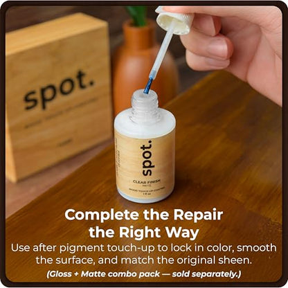Dark Brown Wood Stain Repair Kit, Brush-On Touch-Up Stain Bottles, Provincial, Dark Walnut, Ebony, Red Mahogany, Interior and Exterior Wood, 4 fl oz Total by spot. - color: Dark Brown