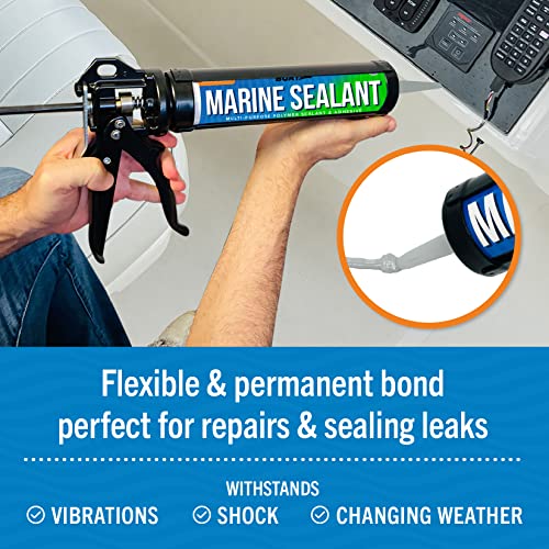 Marine Sealant and Adhesive, Waterproof Marine Grade Caulk, High Temp Water Sealant for Boat, Auto, RV, Without Silicone - 1 Tube, Gray, 10 oz - color: Gray, size: 10 oz
