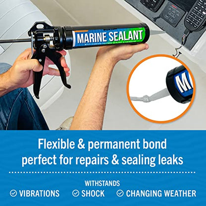 Marine Sealant and Adhesive, Waterproof Marine Grade Caulk, High Temp Water Sealant for Boat, Auto, RV, Without Silicone - 1 Tube, Gray, 10 oz - color: Gray, size: 10 oz