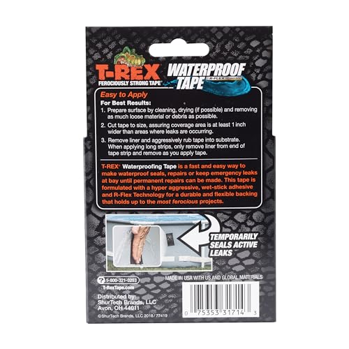 T-REX Heavy Duty Waterproof and Repair Tape for Wet or Rough/Dirty Surfaces Including Underwater, Leaks and More, 2" x 5', Black, 1-Roll (285988)