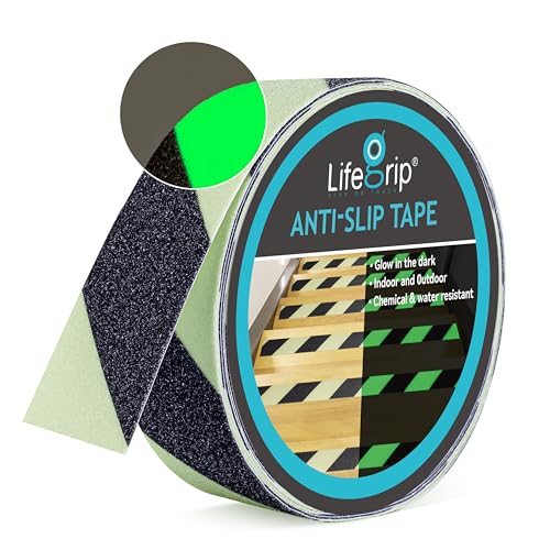 LifeGrip Anti Slip Traction Tape with Glow in Dark Green, 2 Inch x 38 Feet - Best Grip, Friction, Abrasive Adhesive for Stairs, Tread Step, Indoor and Outdoor, Green/Black (2 inch X 38 feet) - color: Black/Glow in the Dark, size: 2" X 38'