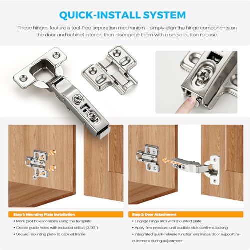 HOME EDIT 1 Pairs 2 Pack European Full Overlay Soft Close Cabinet Hinges Concealed Kitchen Cabinet Hinges Heavy-Duty Frameless Adjustable for Cupboard Hardware - size: Full Overlay