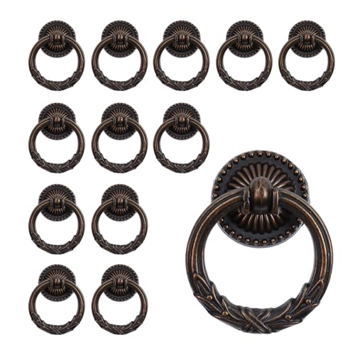 MY MIRONEY 12 Pack Vintage Cabinet Handles, Oil Rubbed Bronze Ring Drawer Pulls, Zinc Alloy Hardware Knobs with Screws for Kitchen, Dresser, Cabinet - style: Type F; Oil Rubbed Bronze; 12PCS