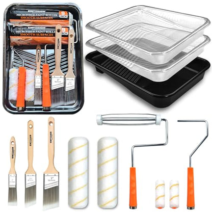 Paint Tray Set, 12 Pack Paint Tray with Liner, Paint Brush for Wall, Paint Roller Covers Liners with Wire Roller Frame for Home Improve Painting Walls, Ceilings, Trim, Siding - color: 12 Pack, 9" Paint Trays