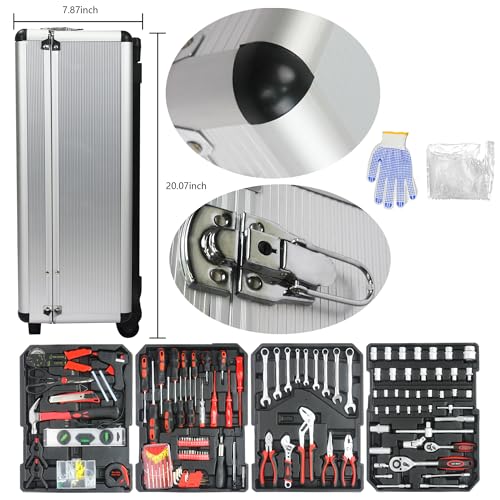 Campfun 899-Piece Household Tool Set with Complete Hand Tools, Mechanic Toolbox Set with Rolling Case, Tool Set for Home/Auto Repair, White - color: White