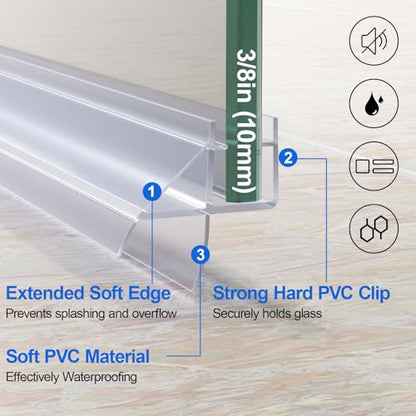 Yecaye 3 Pack 39" Frameless Shower Door Bottom Seal, 3/8" (10mm) Glass Seal Strip, Shower Door Sweep with Drip Rail, Stop Leaks and Create a Water Barrier - style: New Bottom-3/8"x39"