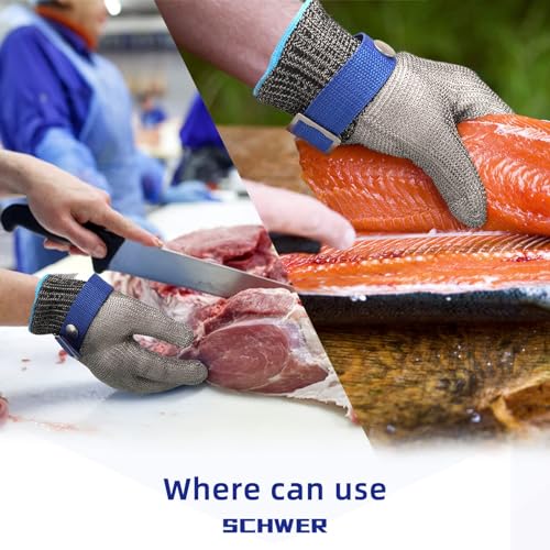 Schwer SlicePro ANSI A9 Cut Resistant Glove PR1706, Stainless Steel Mesh Metal Glove, Food Grade for Kitchen Cooking, Butcher Meat Cutting, Oyster Shucking, Mandoline, Fishing, (M, 1 PCS) - size: Medium (Pack of 1), style: 1.0 Steel Wire