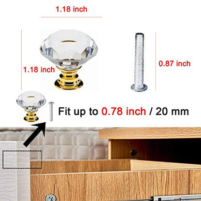 YourGift 12 Pack Drawer Knobs Diamond Shaped Crystal Glass 30mm Cabinet Knobs Pull Handles (Gold) - color: Gold, size: 30 mm, 12 Pack