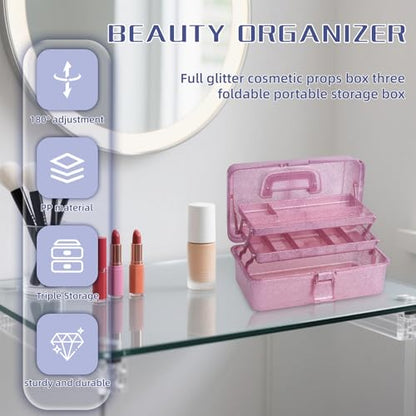 3-Tier Stackable Storage Organizer Box | Portable Multi-Use Tackle Box for Art Supplies, Makeup & Sewing Kits | Durable Design w/Adjustable Compartments (Pink&Red) - size: Large Pink&Red