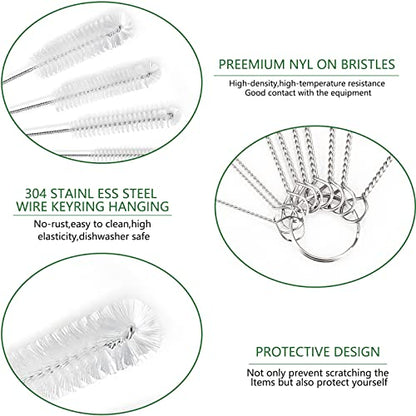 CiaraQ Bottle Cleaning Brushes, 8 Inch Nylon Tube Brush Set, Cleaner for Narrow Neck Bottles Cups with Hook, Set of 13pcs, White - color: White, size: 8.0 Inch (13pcs)