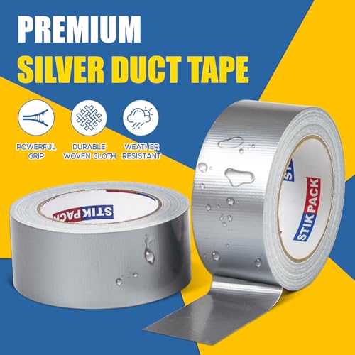 2 Pack Duct Tape Heavy Duty, Silver Tape 2 Inches x 30 Yards, 8.27 mil, Strong Industrial Strength, Flexible, No Residue, Waterproof and Tear by Hand, Multi-Use for Indoor & Outdoor Repairs - color: Silver