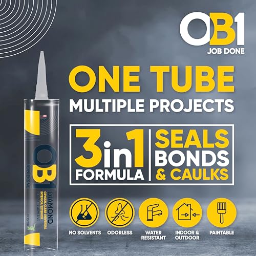 OB1 Universal Caulk Sealant & Adhesive Diamond Crystal Clear 10.1oz | Professional Grade Premium All-in-One Advanced Hybrid | Internal & External | Water Shrink Crack UV & Fade Resistant | 1 Cartridge - color: Clear, size: 10.1oz