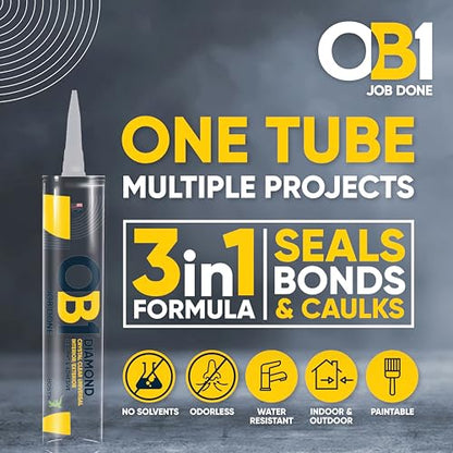 OB1 Universal Caulk Sealant & Adhesive Diamond Crystal Clear 10.1oz | Professional Grade Premium All-in-One Advanced Hybrid | Internal & External | Water Shrink Crack UV & Fade Resistant | 1 Cartridge - color: Clear, size: 10.1oz