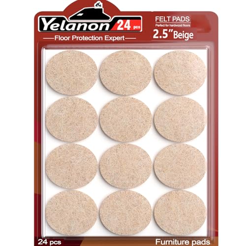 Yelanon Felt Furniture Pads for Hardwood Floors -24 Pcs 2.5" Premium Felt Pads for Chair Legs, Floor Protectors for Furniture, Beige - size: 24pcs Beige Round