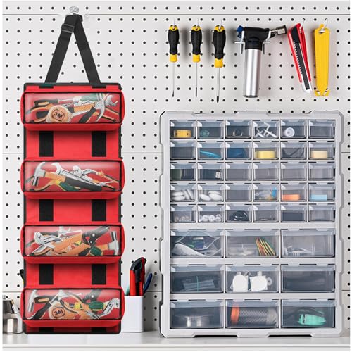 Canvas Tool Roll Up Bag, Multi-Purpose Wrench Organizer, Hvac Tool Bag with 4 Pockets (Red) - color: Red, size: 4 Zipper Pockets