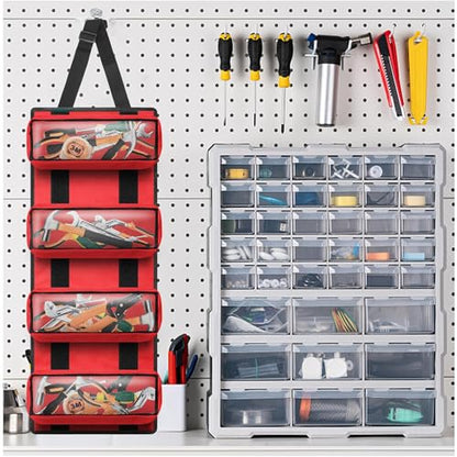 Canvas Tool Roll Up Bag, Multi-Purpose Wrench Organizer, Hvac Tool Bag with 4 Pockets (Red) - color: Red, size: 4 Zipper Pockets