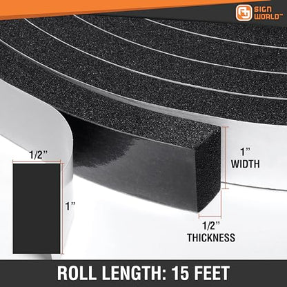 1/2in x 1in Weather Stripping Foam Insulation Tape, Doors, Windows, Sliding Door, A/C, Soundproofing, Draft Stopper, Shock Absorption (1/2" T x 1" W x 15 Ft L) - size: 1/2" T x 1" W