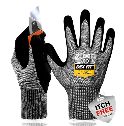 DEX FIT Cut Resistant Gloves Cru953 - Level A8 Tungsten Protection, Itch-Free 3D Comfort Fit, Durable Grip, Thin & Breathable, Touchscreen, Ideal for Tough Handling; Steel Grey L (9) 1 Pair - color: A8 Gray, size: Large
