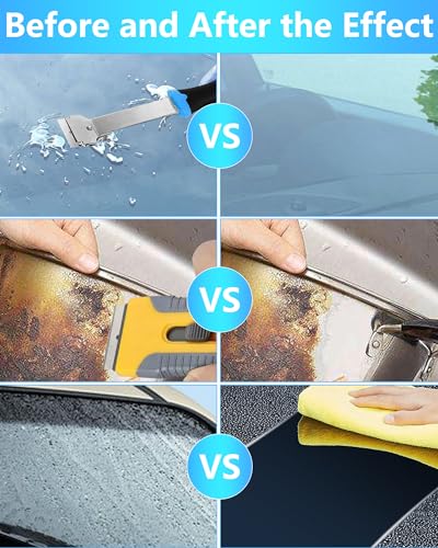 2 Pack Razor Blade Scraper with 10 Plastic and 20 Metal Blades for Removing Paint, Registration Sticker, Grease from Windshield, Glass Top Stove Cooktop Scraper - color: Blue Yellow