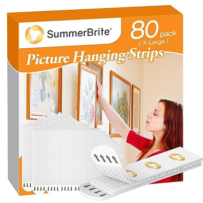 SummerBrite XL Picture Hanging Strips Heavy Duty, 80 Strips Damage Free Removal Picture Hangers for Wall, Sticky Hook & Loop Adhesive Strips for Poster/Picture/Home/Office, 40 Pairs/X-Large, White - size: X-Large 40 Pairs, style: White