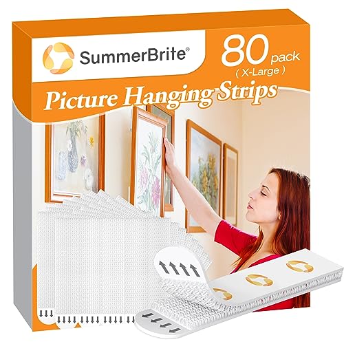 SummerBrite XL Picture Hanging Strips Heavy Duty, 80 Strips Damage Free Removal Picture Hangers for Wall, Sticky Hook & Loop Adhesive Strips for Poster/Picture/Home/Office, 40 Pairs/X-Large, White - size: X-Large 40 Pairs, style: White