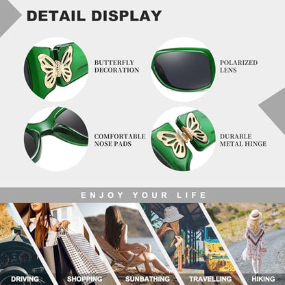 HAOLOTA Women's Polarized Sunglasses - Fashionable Wraparound Butterfly Design with UV400 Protection - color: A08 Transparent Green Frame/Grey Lens