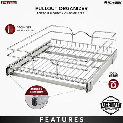 Rev-A-Shelf Kitchen Cabinet Pullout Shelf and Drawer Organizer Slide Out Pantry Storage Basket in Multiple Sizes, 18 x 20 In, 5WB1-1820CR-1 - size: 18" W X 20"d, style: Single Tier