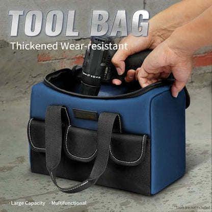 Heavy-Duty Tool Bag with Wide Mouth - Durable Polyester Material, Multiple Compartments and Pockets, No Assembly Required, for Tool Storage, Carrying and Organization