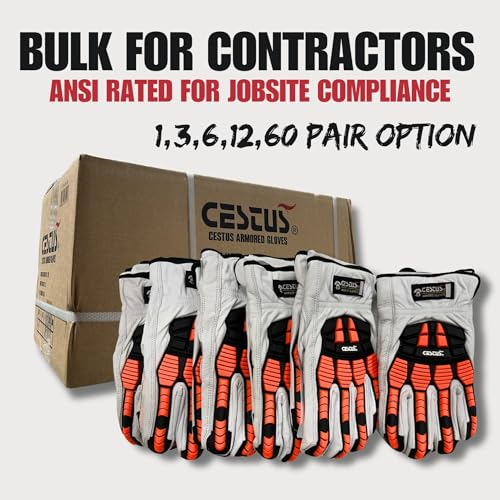 Cestus 3219, Goatskin Leather Impact Gloves, ANSI Cut A5 (1,3,6,12,60 Pairs) - size: Small, style: 60 Pairs