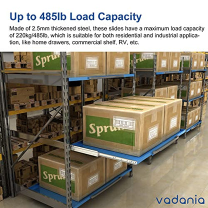 VADANIA 32" Heavy Duty Drawer Slide Without Lock, #A76, 2" Width Up to 250lb Load Capacity, 3-Fold Full Extension, Ball Bearing, Side Mount, 1-Pair - color: #A76 - Without Lock, size: 32 Inch