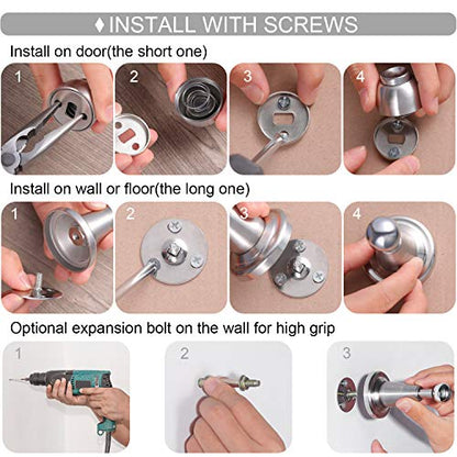 Blulu 2 Pack Magnetic Door Stopper Soft-Catch Stainless Steel Magnetic Door Catch Heavy Duty Wall Mounted & Floor Mounted Doorstops Holder for Keeping Open, Silver