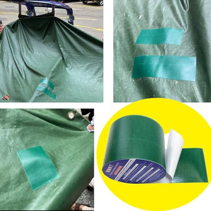 High Adhesive Tarpaulin Repair Tape, Tear Resistance Tent Tarp Repair Patch, Waterproof Heavy Duty Canvas Tarp Repair Tape for Car Boat Truck Roof Camping Woodpile，3.15IN*16.4FT，Green - color: Green