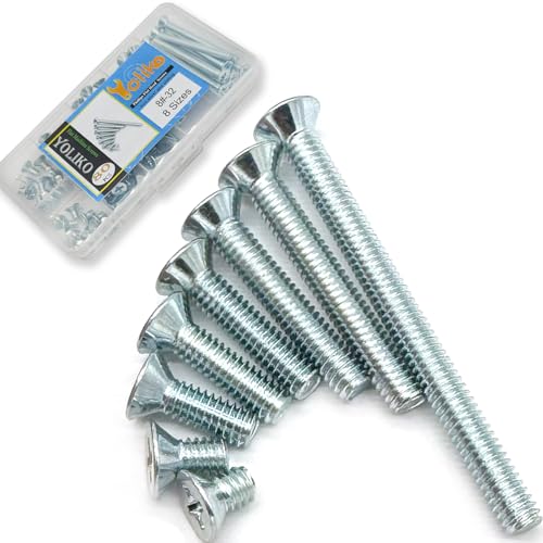 80 Piece #8-32 Phillips Flat Head Machine Screws Kit – 8 Sizes, Carbon Steel Zinc-Plated Knob Screws Cabinet Screw Electricians Screws for DIY & Professional Use - size: 80 Pcs #8-32 Phillips Flat Head Machine Screws