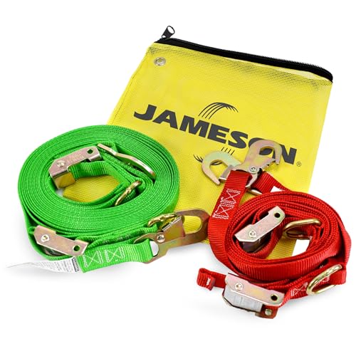 Jameson Ladder Strap Kit for Pole & Tree Climbing, Top & Bottom Ladder Stabilizer Straps, Adjustable Buckles, Heavy-Duty Polyester, 350 lb Rated Safety Tie-Down Set