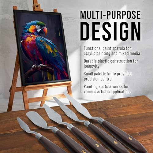 U.S. Art Supply 5-Piece Stainless Steel Palette Knife Set for Acrylic Painting - Paint Spatula Tools for Oil, Canvas Art - Painting Knives for Mixing, Texturing - Pallet Knives for Art & Cake