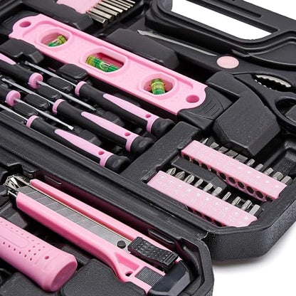 Amazon Basics 142-Piece Household Tool Kit for Home Repair, Hand Tools with Storage Case, 13.39 x 9.25 x 2.95 inch, Pink - color: Pink