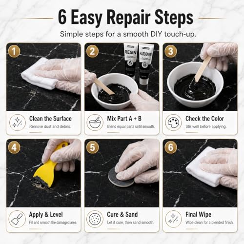 Black Tub&Tile Repair Kit – 5.6 oz Repair Kit for Bathtub, Tile, Countertop – Color-Matched for Black Porcelain, Fiberglass, Marble, Granite – Fix Cracks, Chips, Scratches – Waterproof DIY