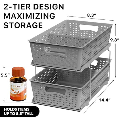 Simple Houseware 2 Tier Bathroom Organizer Tray Pull-Out Sliding Drawer, Under Sink Storage, Gray - color: Gray