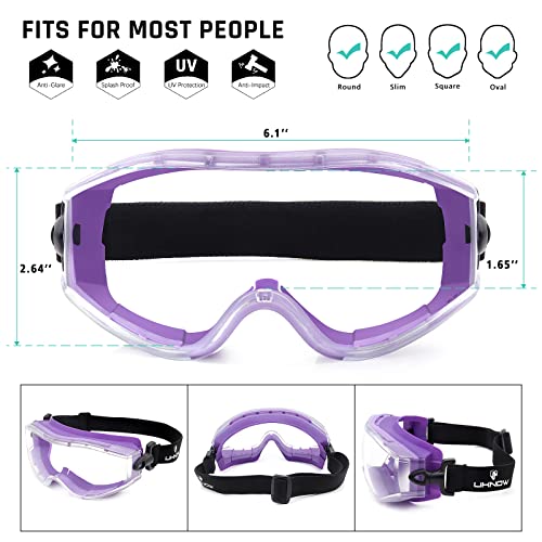 UKNOW Safety Goggles Over Glasses - Anti-Fog Clear Lens - ANSI Z87.1 Certified Eye Protection for Lab Work, Industrial Use - color: Violet