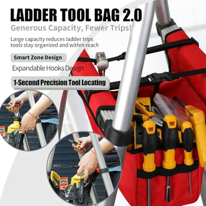 KVI Folding Ladder Tool Tray Bag, Fit A Frame Telescoping Extension Stepladder, No Need Repeated Up-Down Climbs Black - color: Standard Capacity