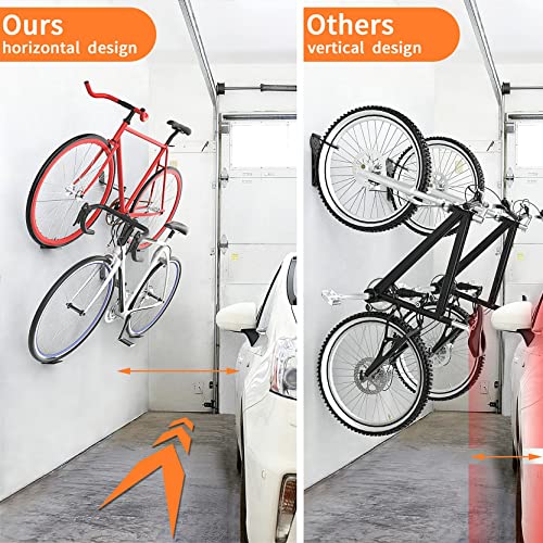 WALMANN 2 Pack Bike Pedal Hanger Wall Mount, Heavy Duty Horizontal Bike Rack for Garage Wall, Bike Display Stand for Home Holds Up to 70 LBS - color: Black-2 Pack
