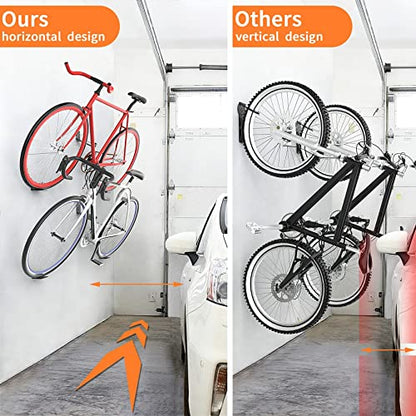 WALMANN 2 Pack Bike Pedal Hanger Wall Mount, Heavy Duty Horizontal Bike Rack for Garage Wall, Bike Display Stand for Home Holds Up to 70 LBS - color: Black-2 Pack