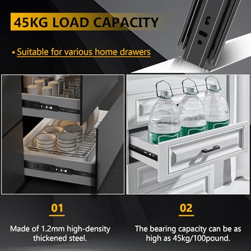 22 inch Ball Bearing Drawer Slides 6 Pairs (12pcs) - 100LB Capacity, Full Extension Side Mount Slides for Kitchen Cabinets, Wardrobes, Office Furniture (Black 22inch) - color: Black, size: 22 Inch