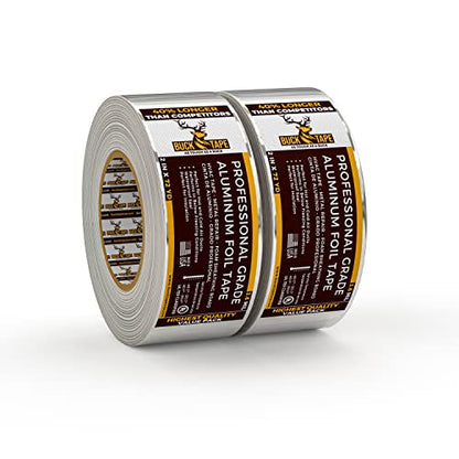 2 Pack Buck Aluminum Foil Tape – 2 Inch x 216ft (72 yd), 3.6 Mil – HVAC Tape for Ductwork, AC, Dryer Vents & Insulation – Silver Foil Tape for Metal Repair, Exhaust Sealing & Air Conditioning - size: 2 Inch, style: 2 Pack