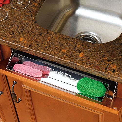Rev-A-Shelf 25" Slim Tip-Out Sink Tray for Kitchen and Bathroom Base Cabinets, Large Pull Out Stainless Steel Storage Organizer, Silver, 6541-25-52 - size: 25" x 1.7" x 3"