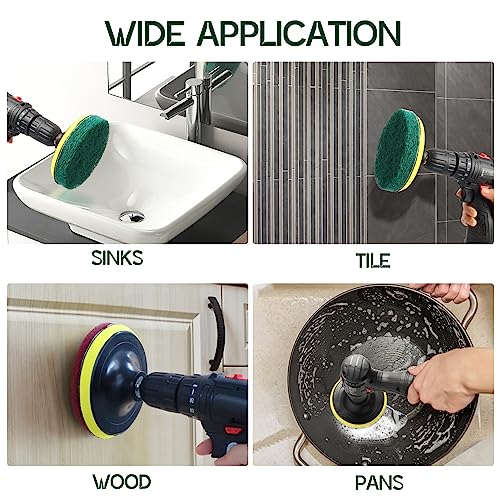 Power Scrub Pads Drill Attachment, GOH DODD 15 Pieces 5 Inch Headlight Restoration Kit Cleaning Kit Scouring Pads with Baker and Universal Shaft for Kitchen, Bathroom, Grout, Carpet, Tub, Grill, Tile - size: 5 Inch 15 Pieces